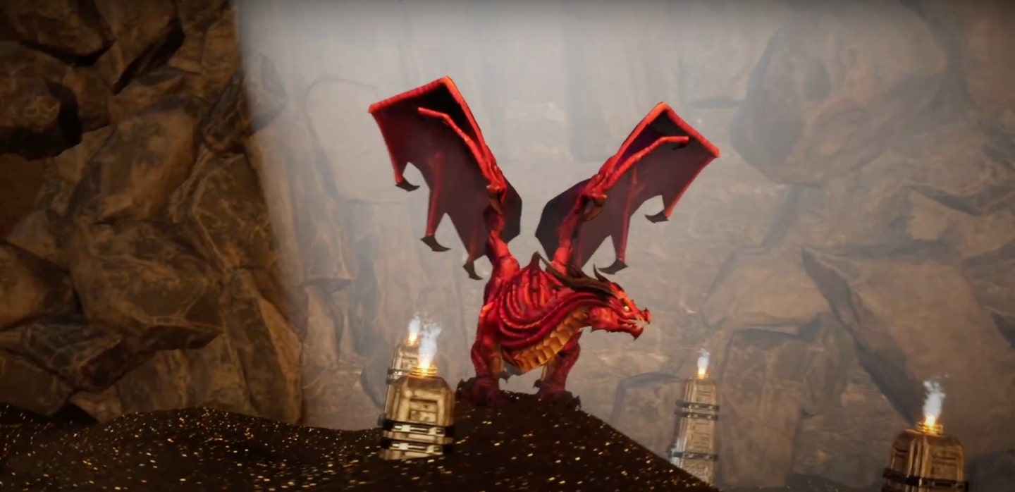A background image showing the dragon in the dungeon on top of a big mountain of gold