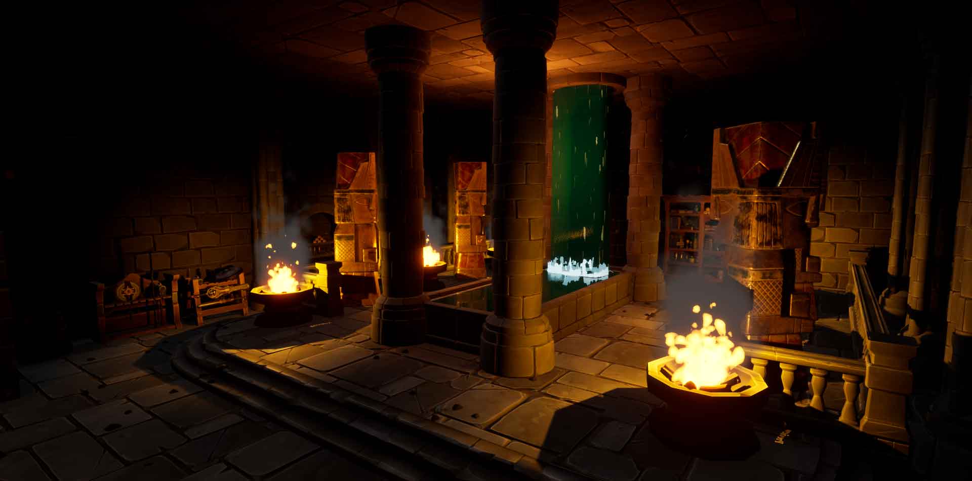 A background image showing a fountain in the dragon dungeon, it's a mix of a library and a treasure room